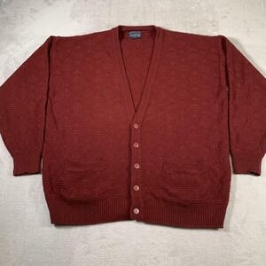 Vintage Boulevard Cardigan Sweater Mens 2XL‎ Tall Red Knit Acrylic Geometric 90s